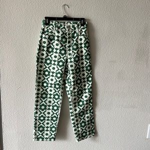 Pacsun green and white retro floral print high rise straight pants - Size 26